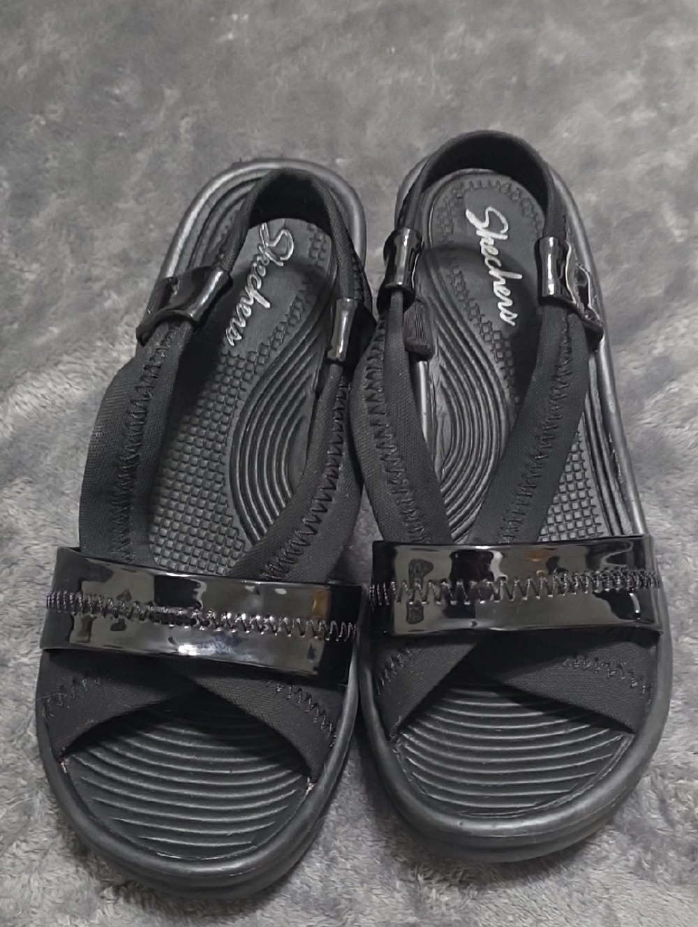 Skechers Women's Black Patent Strap Slingback Sandals Size 7